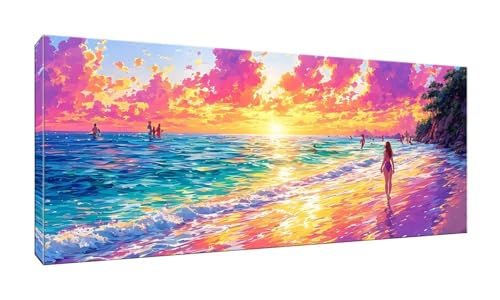 Jalican 5D DIY Diamond Painting Kits Vollbohrer Groß 20x50cm, Strand Diamant Painting Kunst Bild Kit, Leinwand Kreuzstich Stickerei Nach Zahlen Painting Zubehör für Erwachsene/Wand/Wohnkultur G-271 von Jalican