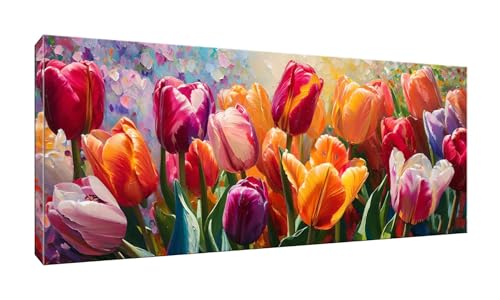 Jalican 5D DIY Diamond Painting Kits Vollbohrer Groß 20x50cm, Tulpen Diamant Painting Kunst Bild Kit, Leinwand Kreuzstich Stickerei Nach Zahlen Painting Zubehör für Erwachsene/Wand/Wohnkultur G-959 von Jalican