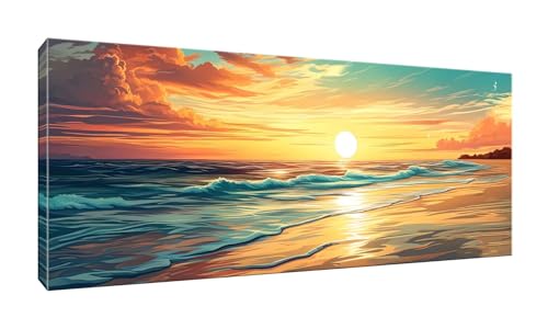 Jalican 5D DIY Diamond Painting Kits Vollbohrer Groß 50x125cm, Strand Diamant Painting Kunst Bild Kit, Leinwand Kreuzstich Stickerei Nach Zahlen Painting Zubehör für Erwachsene/Wand/Wohnkultur G-275 von Jalican