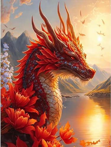 Roter Drache Diamond Painting Erwachsene 90x120cm, DIY 5D Diamant Painting Bilder kinder Malen Nach Zahlen Set, Tiere Diamond Art Full Diamant Malerei Kunst Basteln für Home Wand Dekor L-293 von Jalican