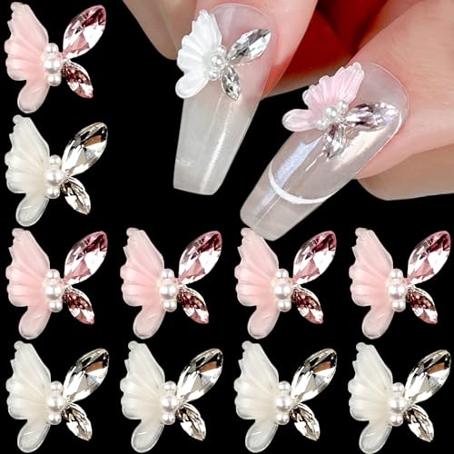 10pcs 3D Kristalle Schmetterling Nagel Charms Anhänger Butterfly Nail Charms Nägel Zubehör Schmetterlinge Deko Nail Art Charms Nageldesign Edelstein Flatback Strasssteine Nagelanhänger Nagel Schmuck von Jaliya