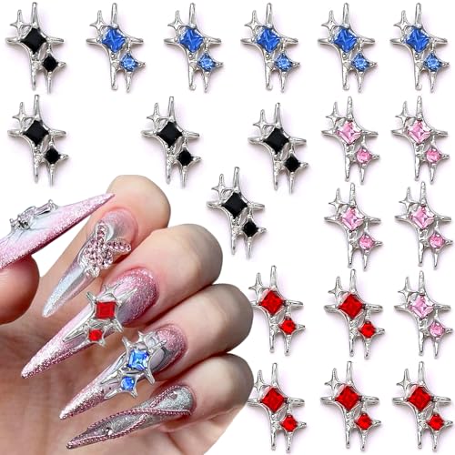 20 Stück Star Nail Charms 3D Dreifache Sterne Nagel Charms Stern Nailart Charm Y2k Triple Stars Nail Art Charms Bunte Strasssteine Nägel Starlight Nagelanhänger Metall Nagelschmuck Nageldesign Zubehör von Jaliya