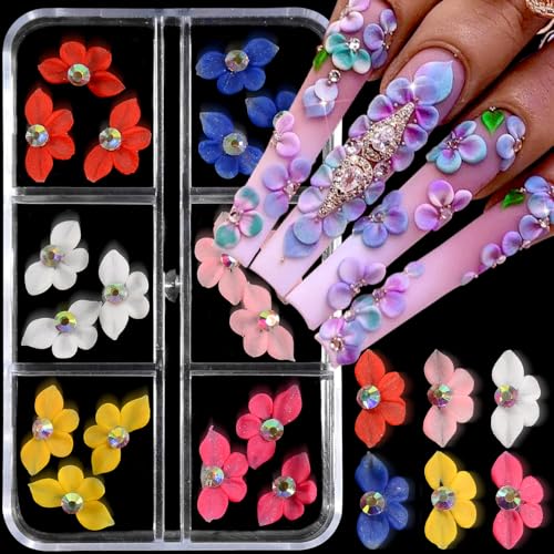 24 Stück/Karton 3D Flower Nail Charms Handgemachte Blume Nagel Charms Acryl Blumen Deko Charms Nägel Zubehör Kunstblumen Nageldesign Blütenblätter Nagelschmuck Flowers Nail Art Charms Anhänger Set von Jaliya