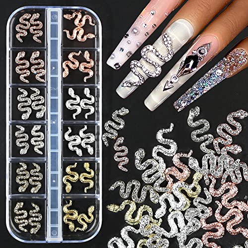 24 Stück 3D Schlange Nagel Charms Strasssteine Nägel Metall Schlangen Nagel Anhänger Legierungs Nail Art Schmuck Glitzersteine Nagel Kunst Dekorationen Nailart Strass Schmuckherstellung Nagel Zubehör von Jaliya