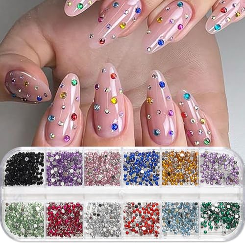 3000pcs 2mm Kristall Edelsteine Strasssteine Nägel Charms Kristalle Glitzersteine Nail Gems Glassteine Bunt Dekosteine Nageldesign Zubehör Glitzer Steine Nail Charms Nägel Diamant Nail Art Rhinestones von Jaliya