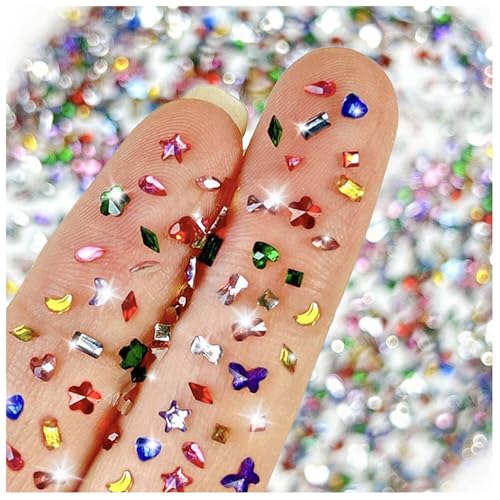 3000pcs Bunt Strasssteine Nägel Glitzersteine Gesicht Nail Art Rhinestones 3D Herz Blume Stern Strass Nail Charms Nägel Zubehör Kristalle Diamant Nagel Steine Nailart Edelsteine Nageldesign Nail Gems von Jaliya