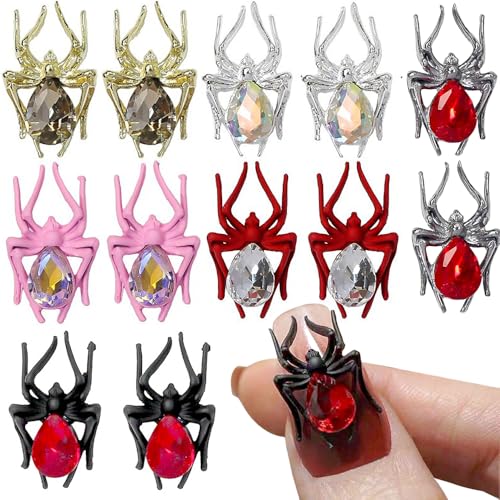 3D Halloween Nail Charms Y2k Accessoires Cartoon Spider Nail Art Charms Spinne Nagel Charms Nägel Set Halloween Deko Strasssteine Nageldesign Zubehör Gothic Spinnen Nagelsteine Nailart Rhinestones von Jaliya