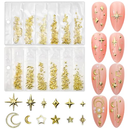 400 Stück Star Nail Charms Gold Sterne Mond Nagel Charms Metall Nieten Strasssteine Nägel Charms Stern Nail Charm Legierung Nail Studs Nageldesign Nagelschmuck Moon Stars Nail Art Charms Nägel Zubehör von Jaliya