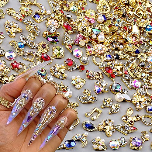 50 Stück Gold Nail Charms 3D Legierung Nagelschmuck Metall Nagel Charms für Acrylnägel Glitzersteine Nägel Strasssteine Nageldesign Nail Art Charms Nailart Anhänger Nail Gems Nagel Deko Nails Zubehör von Jaliya