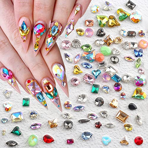 50Stück Strasssteine Nägel Kristalle Glitzersteine Nail Art Rhinestones Multi-Formen Edelsteine Nail Charms Stern Herz Geometrisch Schmetterling Nagel Steine Nageldesign Zubehör (bunte) von Jaliya