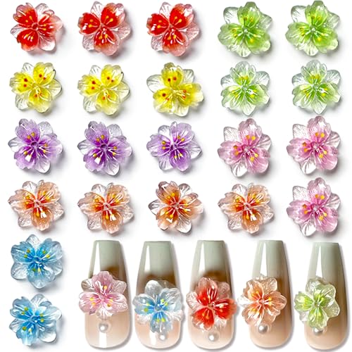 50pcs 3D Blume Nagel Charms Nägel Zubehör Nageldesign Glitzersteine Nailart Strasssteine Flower Nail Charms Luminous Flower Nail Art Charms Bunte Blumen Deko Nagel Steinchen Flowers Nail Rhinestones von Jaliya