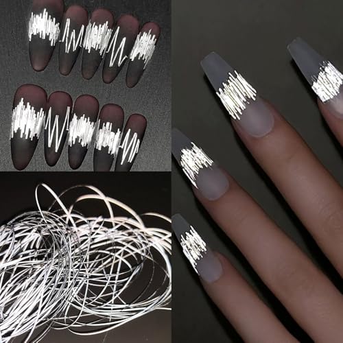 5m Reflective Nail Charms Reflect Silk Nail Art Charms 0.5mm Ultra-feiner Reflektierende Seiden Nagel Charms Silber Reflektierender Nagelstreifen Nachtclub Nageldesign Charm Nails Charms Nägel Zubehör von Jaliya