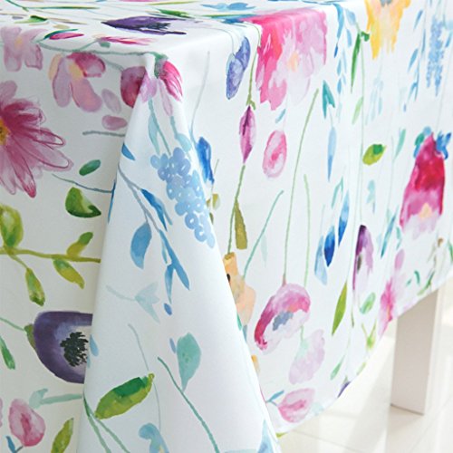 JameStyle26 Tischdecke Tischtuch Decke Küche Wohnzimmer abwaschbar Blatt Blume Bunt Motiv Oxford verschiede Größe und Motive (Blume 140 x 260 cm) von JameStyle26