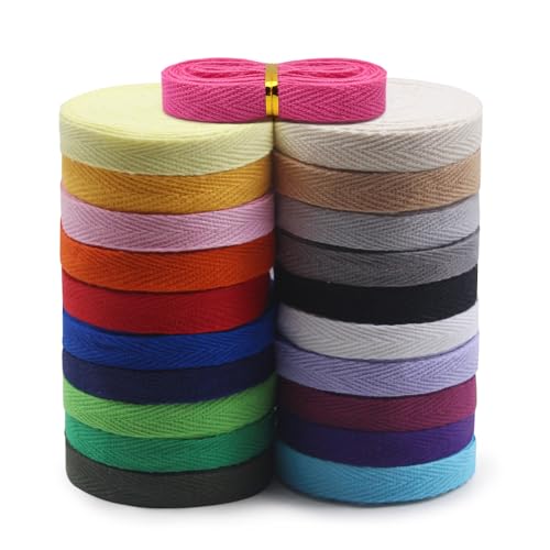 Jamsinmu Baumwolle Gurtband Fischgration Baumwoll Twill Ribbon 21 Mixed Farbe 42 Yard Gemischt zum Nähen Bindungsgeschenk Verpackung Stricken von DIY Basteln 10mm von Jamsinmu