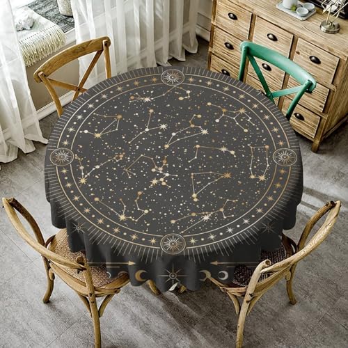 JanJCurt Goldene Galaxie-Tischdecke, magische Umrisse, himmlisches Sternzeichen, runde Tischdecke für Zuhause, Esszimmer, Küche, Hochzeit, Partys, 91,4 x 91,4 cm von JanJCurt