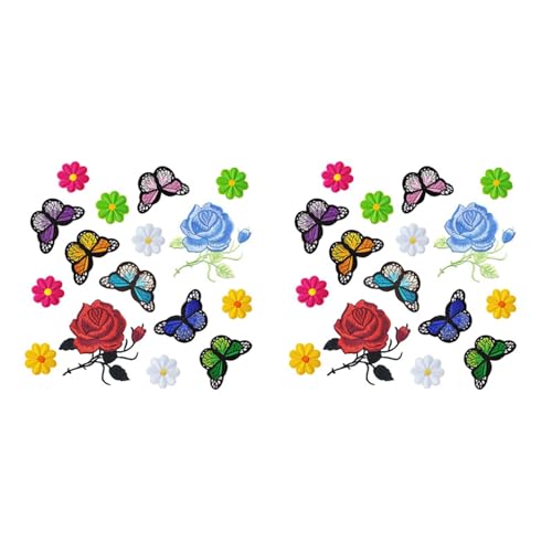 Janasiba 32 Stück Blumen Schmetterling Eisen auf Patches Stickerei Applikationen für Kunst Handwerk Basteln Dekoration, Kleidung von Janasiba