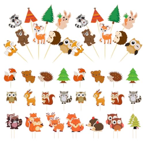 JaneYi 48 Stück Muffin Deko Cupcake Topper Geburtstag Waldtiere Kuchendeko Dschungel Tiere Zoo Jungle Animal Cake Topper Tortendeko für Kinder Junge Mädchen Baby Shower Kindergeburtstag von JaneYi