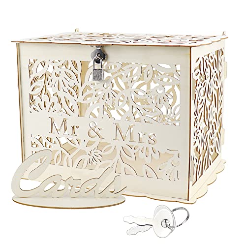 JaneYi Hochzeitskarten Box für Kartenbox Hochzeit Vintage Holz Kartenbox mit Schloss Briefkasten Kartenkiste Karten Boxen für Hochzeit Geschenkkarten Box für Hochzeit (30X23X23cm) von JaneYi