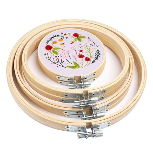 JaneYi Stickrahmen Rund Set 8 Stück Stickring Verstellbare Stickrahmen Holz mit 4 Größen 10/15/18/20 cm Premium Bambus Embroidery Hoop Ring für Anfänger Profis DIY Kreuzstich Kunst & Textilprojekte von JaneYi