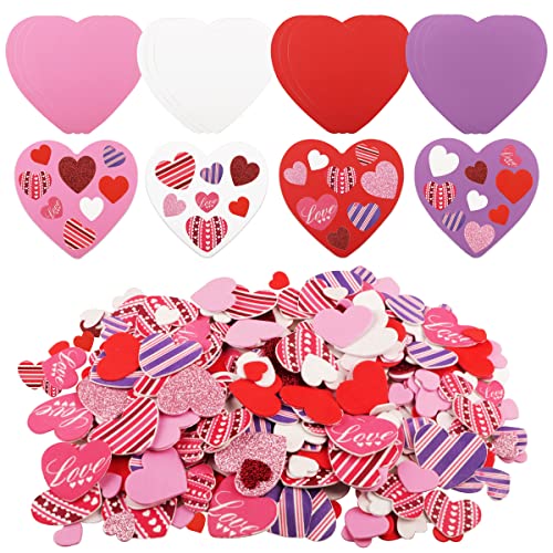 Jangostor 372 Stück Valentinstag Herzen Schaumstoff Sticker, 360 Stück Valentinstag Selbstklebende Glitter Schaumstoff Sticker und 12 Stück Moosgummi Sticker Herz für Valentinstag DIY Handwerk Zubehör von Jangostor