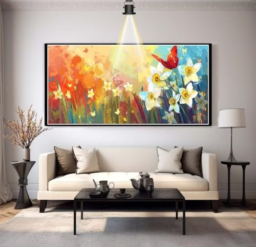 Diamond Painting Blume 100 x 40 cm, Schmetterling Diamant Painting Bilder, Malen Nach Zahlen Erwachsene Kinder, Full Drill Diamanten Painting Mosaic Malerei Stickerei Set, Home Dekor Geschenke yf180 von Janktie