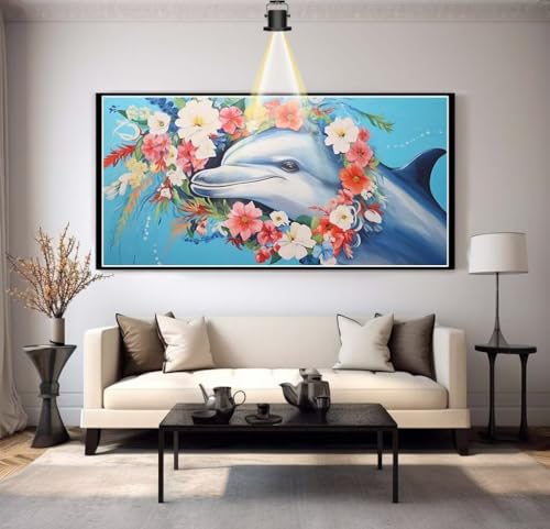 Diamond Painting Delfin 100 x 40 cm,Tier Diamant Painting Bilder,Malen Nach Zahlen Erwachsene,DIY Diamond Art Painting Kits,Full Drill Diamanten Painting Mosaic Malerei Stickerei Set,Home Dekor yf168 von Janktie