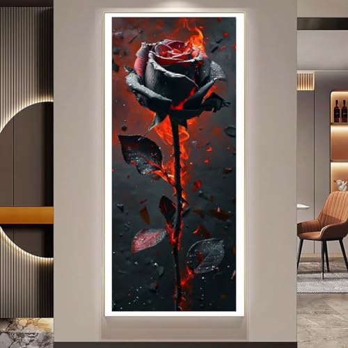 Diamond Painting Feuerrose Diamant Painting Bilder Kinder Diamond Art DIY Set Erwachsene Full Drill Diamond Painting Zubehör, Diamant Malerei Kunst Mosaic Stickerei Kits Home Wand Decor 30x75 cm Q169 von Janktie