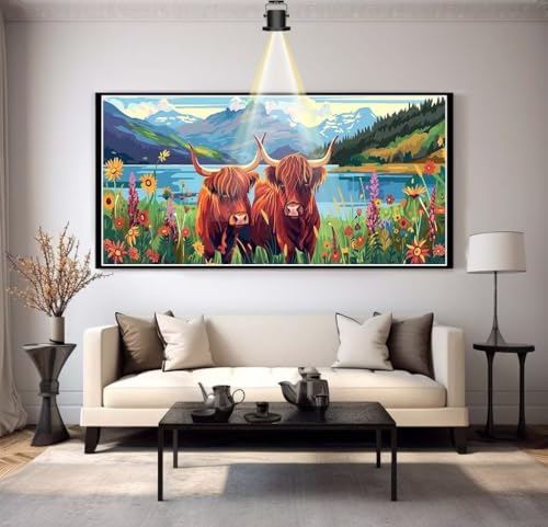 Diamond Painting Hochlandkuh 100 x 40 cm, Tier Diamant Painting Bilder, Malen Nach Zahlen Erwachsene, DIY Diamond Art Full Drill Diamanten Painting Mosaic Malerei Stickerei Set, Home Wand Dekor yf170 von Janktie