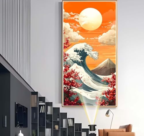 Diamond Painting Japanische Landschaft 100x200 cm, Mond Diamant Painting Bilder, Malen Nach Zahlen Erwachsene Kinder, Full Drill Diamanten Painting Mosaic Malerei Stickerei Set, Home Wand Dekor yf502 von Janktie