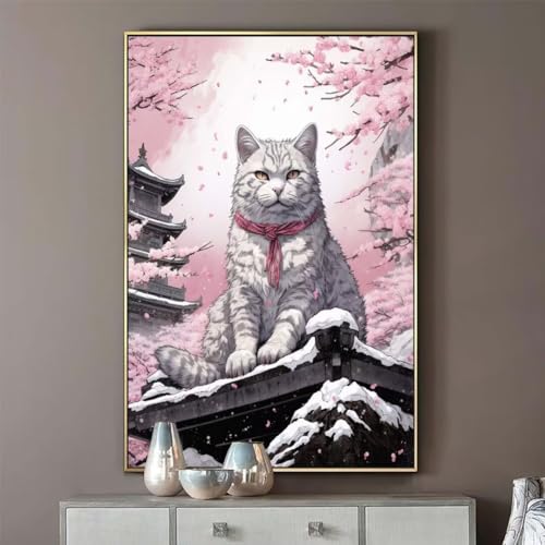 Diamond Painting Katze 90x120 cm, Japanische Katze Diamant Painting Bilder, Malen Nach Zahlen Erwachsene Kinder, DIY Diamond Art Painting Kits, Full Mosaic Malerei Stickerei Set, Home Wand Dekor R170 von Janktie