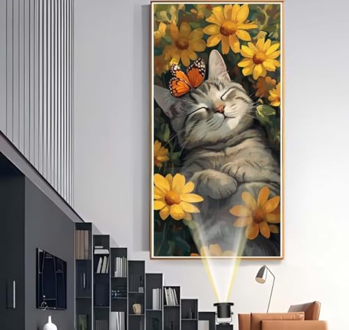 Diamond Painting Katze Diamant Painting Bilder Schmetterling Diamond Art DIY Set Erwachsene Full Diamond Painting Zubehör, 5D Diamant Malerei Mosaic Stickerei Kits Home Wand Decor 100 x 200 cm yf519 von Janktie