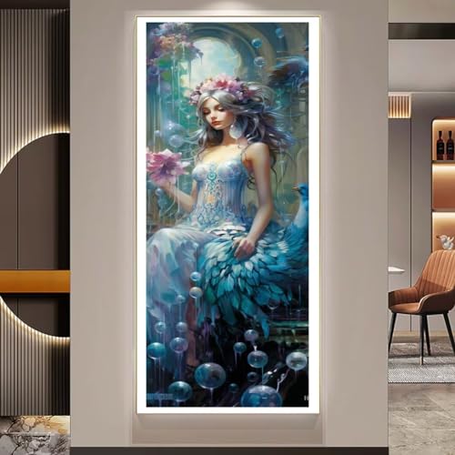 Diamond Painting Prinzessin Diamant Painting Bilder Kinder Pfau Diamond Art Erwachsene Full Drill Diamond Painting Zubehör, 5d Diamant Malerei Kunst Mosaic Stickerei Kits Home Wand Decor 40x120 cm U76 von Janktie