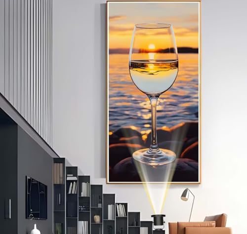 Diamond Painting Weinglas Diamant Painting Bilder Sonnenuntergang Diamond Art DIY Set Erwachsene Full Diamond Painting Zubehör, 5D Diamant Malerei Mosaic Stickerei Kits Home Wand Decor 70x140 cm yf513 von Janktie