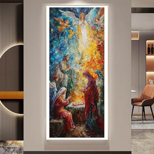 Diamond Painting XXL Groß 120x40 cm Diamant Painting Bilder Krippe Geburt von Jesus Diamond Art Painting Kits,DIY Basteln Erwachsene Malen Nach Zahlen Full Diamant Painting Zubehör Set Wand Dekor U185 von Janktie