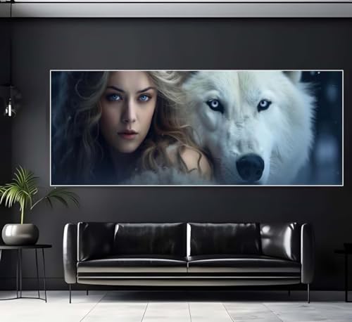 Diamond Painting XXL Groß 190x75 cm Diamant Painting Bilder Wolf Diamond Art Painting Kits, DIY Erwachsene Malen Nach Zahlen Full Diamant Painting Zubehör Malerei Stickerei Home Wand Dekor (Frau) U287 von Janktie