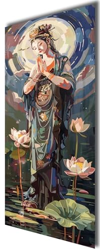 Malen Nach Zahlen Erwachsene Buddha Malen Nach Zahlen Erwachsene Leinwand 30 x 70 cm, Malen Nach Zahlen Lotus Blume Paint By Numbers Adult Mit 3-Pinseln Und Acrylfarbe Malerei Kits, Ohne Rahmen yf76 von Janktie