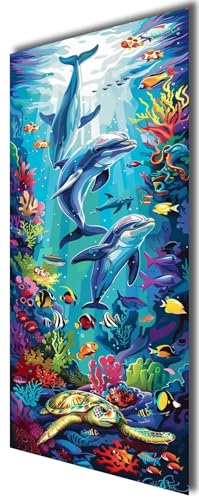 Malen Nach Zahlen Erwachsene Delfin Malen Nach Zahlen Erwachsene Leinwand 30x70 cm, Malen Nach Zahlen Ozean Paint By Numbers Adult Ölgemälde Mit 3-Pinseln Und Acrylfarbe Malerei Kits, Ohne Rahmen yf41 von Janktie