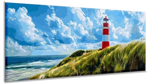 Malen Nach Zahlen Erwachsene Leuchtturm Malen Nach Zahlen Erwachsene Leinwand 40x100 cm, Malen Nach Zahlen Meer Paint By Numbers Ölgemälde Mit 3-Pinseln Und Acrylfarbe Malerei Kits, Ohne Rahmen yf783 von Janktie