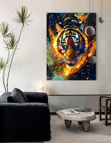 Malen Nach Zahlen Erwachsene Tiger Ohne Rahmen, Malen Nach Zahlen Erwachsene Klein 90x120 cm, Paint By Numbers Adult Cheerful Malen Nach Zahlen Pinsel Acrylfarbe Kits, Malen Nach Zahlen Tier fy118 von Janktie