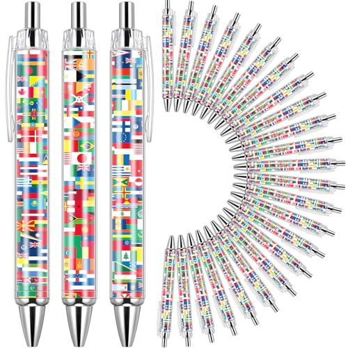 Janlaugh Kugelschreiber mit internationaler Flagge, einziehbare Länderflaggen, Großpackung, multikulturelle Partygeschenke, Dekoration, Geschenk für Sportveranstaltungen, Heimbürobedarf, 200 Stück von Janlaugh