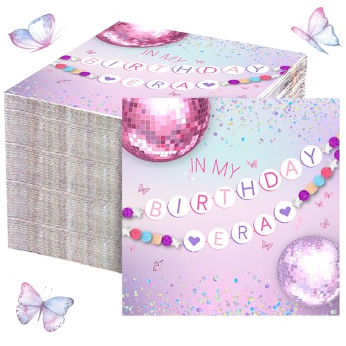 Janlaugh Servietten mit Aufschrift "My Birthday Era", schillernd, Partyzubehör, Freundschaftsarmband, Einweg-Servietten, 12,7 x 12,7 cm, Papierservietten für Musik-Fans, von Janlaugh