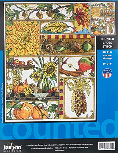 Janlynn Counted Cross Stitch Kit 11"X14"-Autumn Montage Count Herbstmontage, Baumwolle, 27,9 x 35,6 cm, 14 Stück, 11 inch von Janlynn