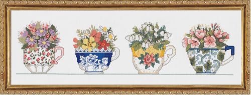 Janlynn Kreuzstich-Set, 50,8 x 12,7 cm, Reihe mit Teetassen (14 Stück), Baumwolle, Mehrfarbig von Janlynn