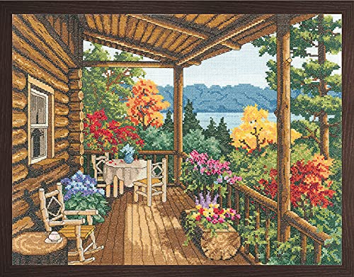 Janlynn Kreuzstich-Set mit Blockhütte und Veranda, Baumwolle, Mehrfarbig, 40.5 x 30.5 x 0.1 cm von Janlynn