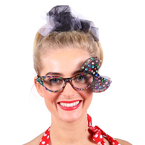 Jannes 2850 Elegante Damen-Brille Edna mit Strass Bunt Regenbogen Glitzer mit Steinen Rockabilly Rock'n'Roll Rock'n Roll 50er Jahre 50s Vintage Retro Pinup Einheitsgröße Multi von Jannes