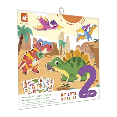 Janod J09158 Janod-30 Dicke, unendlich positionierbare Sticker-Thema Dinosaurier-2 Hintergründe & 2 Stickerbögen-Wasserreinigung-Kreatives Freizeitset für Kinder-2 Jahre und + von Janod