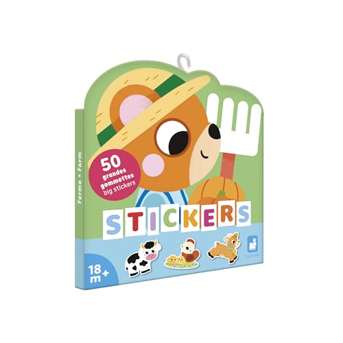 Janod - 50 Große Gummibärchen für Kinder Ab 18 Monate - Format 7x8cm - Sticker Aufkleber Thema Tiere auf dem Bauernhof - Vorgeschnitten zur Erleichterung des Greifens - Kreative Entwicklung - J09188 von Janod