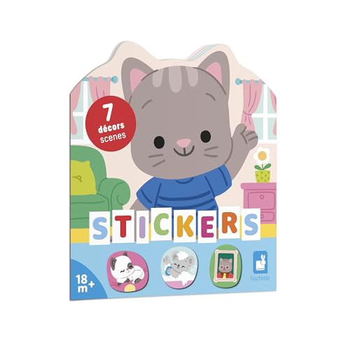 Janod J09197 Stickerheft Ab 18 Monaten-Thema Das Haus-12 Gestalten-8 Seiten mit repositionierbaren Stickern-Kreative Freizeitbeschäftigungen für Kinder von Janod