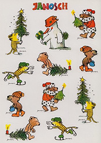 Janosch Sticker Postkarte Buntes Weihnachtstreiben von Janosch