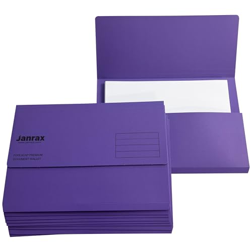 Janrax 10 x A4 Dokumententaschen aus violettem Premium-Karton, ideal für A4- und Kanzleipapierdokumente, mit 250-Blatt-Fassungsvermögen und vorgedrucktem Beschriftungsfeld von Janrax